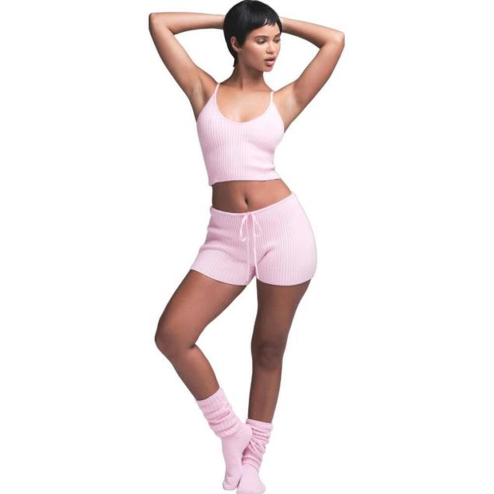 SKIMS Snow Bunny Shop Knit Ribbed Foldover Shorts Baby Pink M NWT